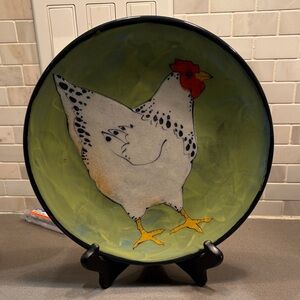 Rainbow Gate Santa Fe Handcrafted Chicken Art Plate - Green and White